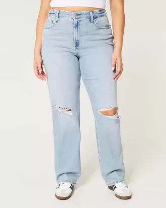 Curvy Ultra High-Rise Ripped Light Wash Dad Jeans