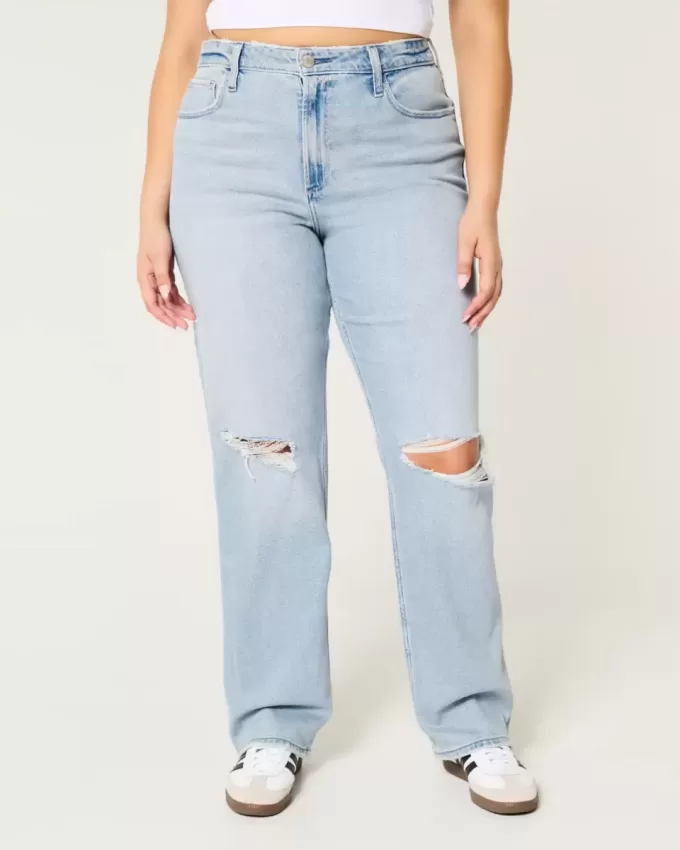 Curvy Ultra High-Rise Ripped Light Wash Dad Jeans