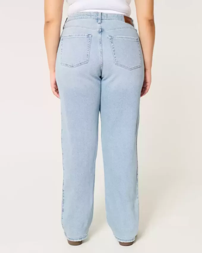 Curvy Ultra High-Rise Ripped Light Wash Dad Jeans