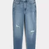 Curvy Ultra High-Rise Ripped Medium Wash Mom Jeans