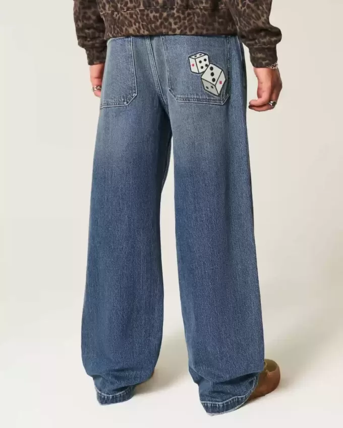 Dark Wash Dice Graphic Super Baggy Jeans