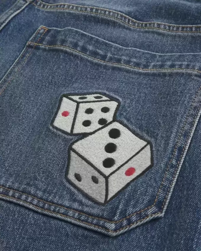 Dark Wash Dice Graphic Super Baggy Jeans