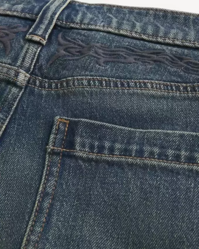 Dark Wash Embroidered Baggy Jeans