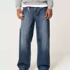 Dark Wash Logo Embroidery Super Baggy Jeans