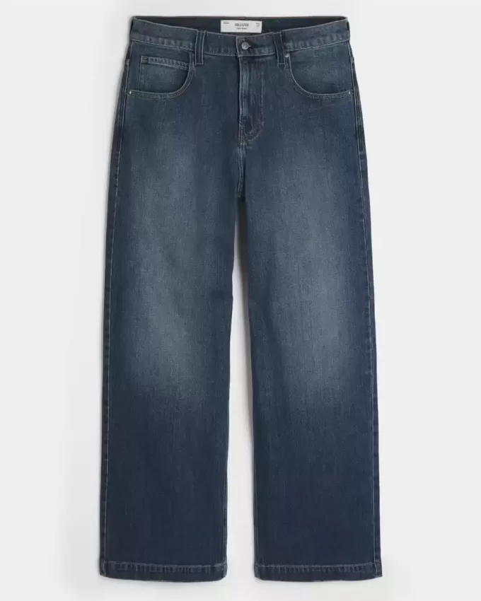 Dark Wash Logo Embroidery Super Baggy Jeans