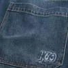 Dark Wash Logo Embroidery Super Baggy Jeans