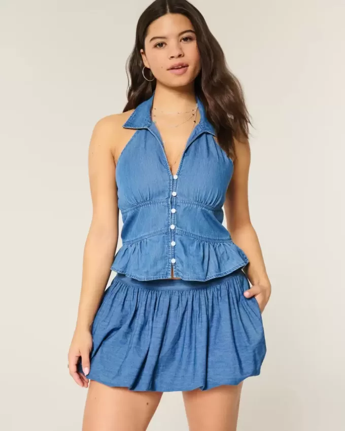 Denim Bubble Mini Skirt