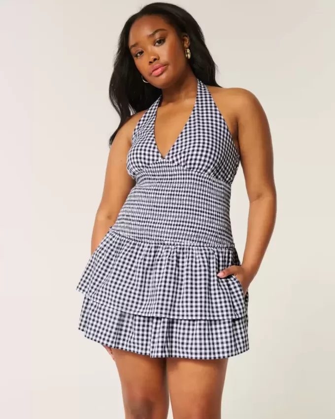 Double-Tier Smocked Halter Skort Dress