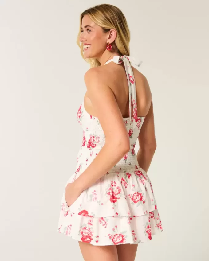 Double-Tier Smocked Halter Skort Dress