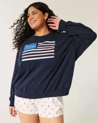 Easy American Flag Graphic Crew Sweatshirt