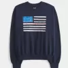 Easy American Flag Graphic Crew Sweatshirt