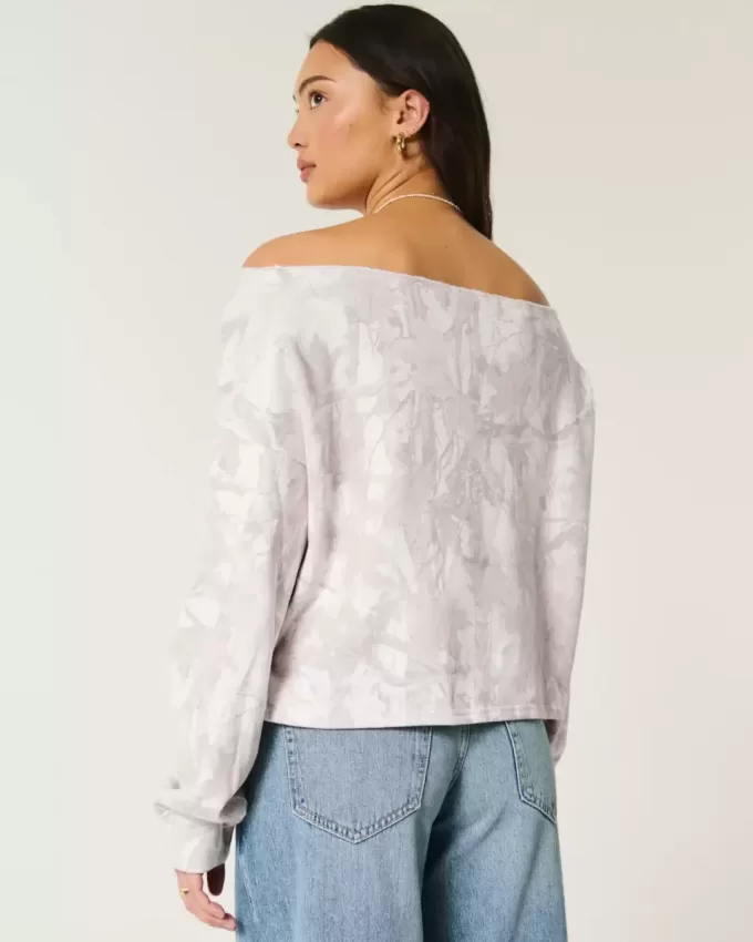 Easy Double Off-the-Shoulder Camo Pattern Sweatshirt
