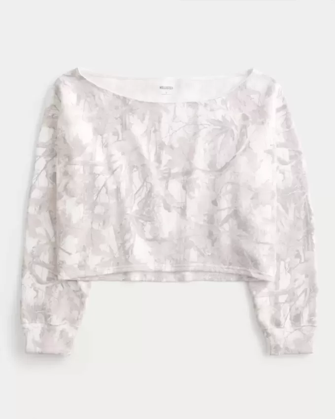 Easy Double Off-the-Shoulder Camo Pattern Sweatshirt