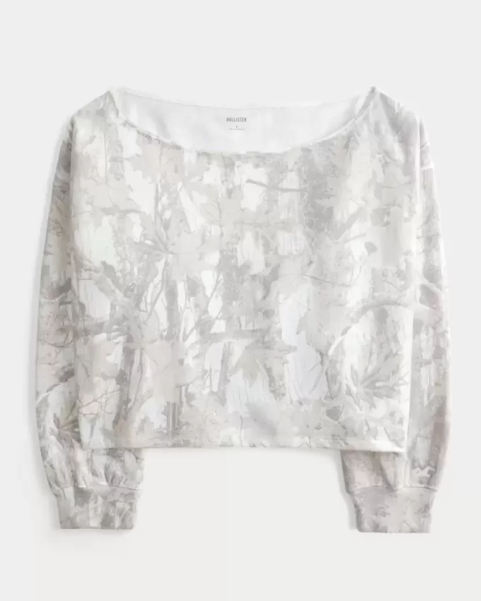 Easy Double Off-the-Shoulder Camo Sweatshirt