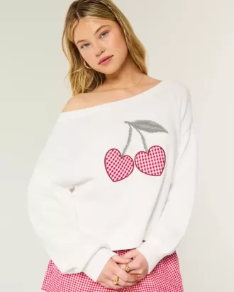 Easy Heart Graphic Off-the-Shoulder Sweater
