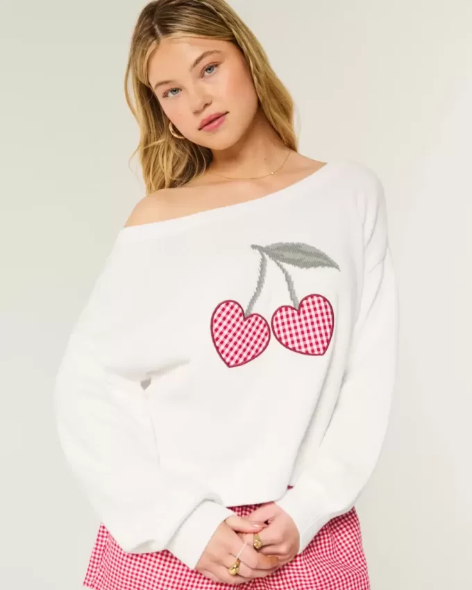 Easy Heart Graphic Off-the-Shoulder Sweater