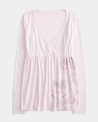 Easy Long-Sleeve Floral Pattern Babydoll Top