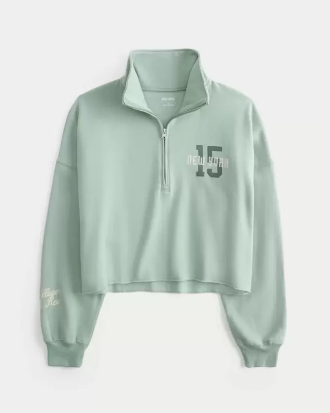 Easy New York Graphic Half-Zip Cutoff Sweatshirt