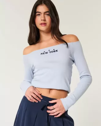 Easy New York Graphic Off-the-Shoulder Top