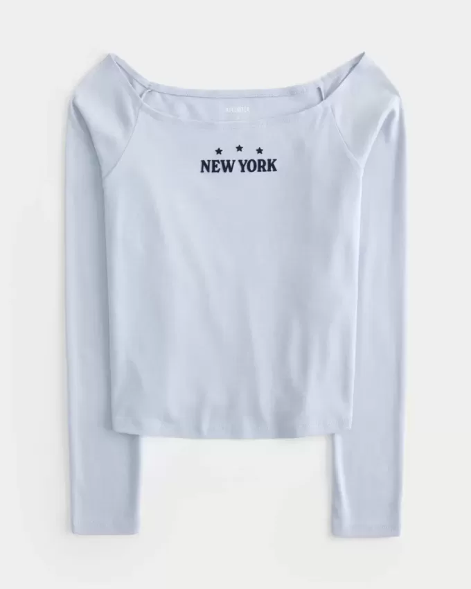 Easy New York Graphic Off-the-Shoulder Top