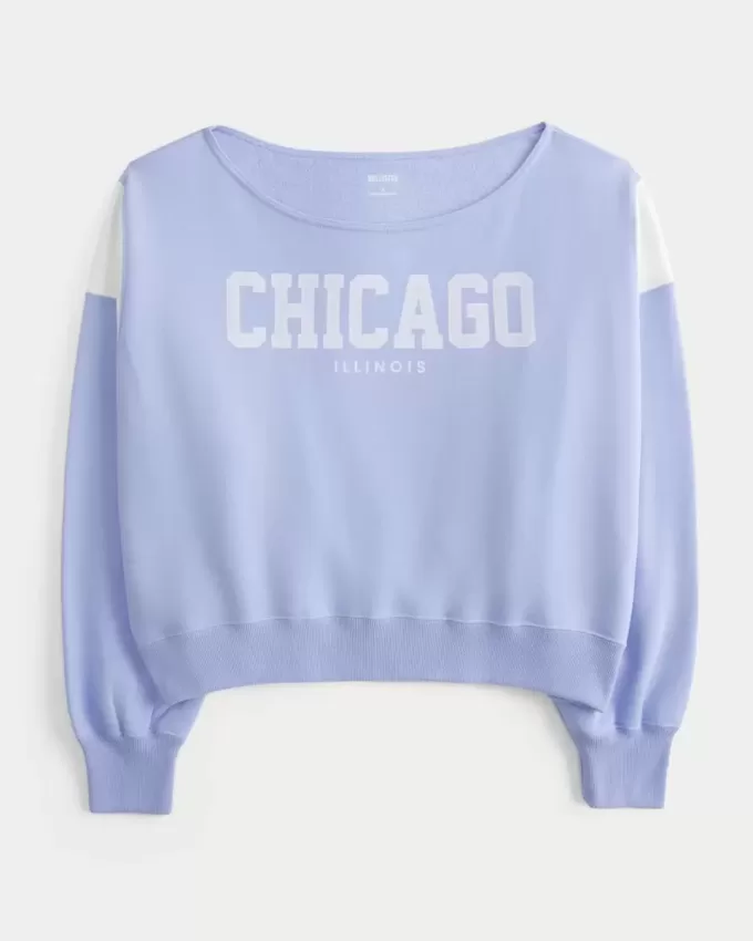 Easy Off-the-Shoulder Chicago Graphic Sweatshirt