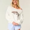Easy Off-the-Shoulder Fish Graphic Sweater
