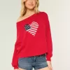 Easy Off-the-Shoulder Heart Flag Graphic Sweater