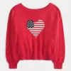 Easy Off-the-Shoulder Heart Flag Graphic Sweater