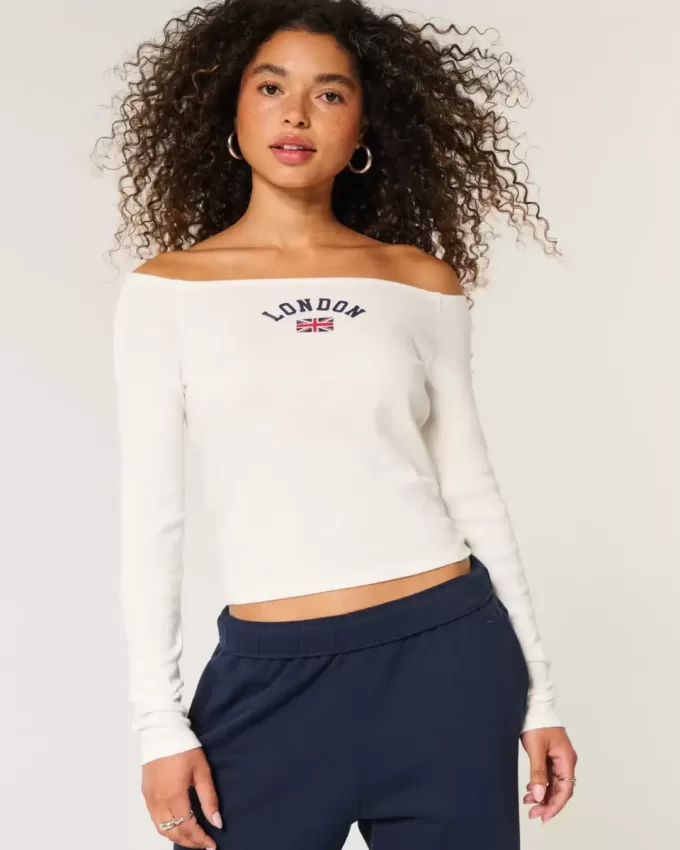 Easy Off-the-Shoulder London Graphic Tee