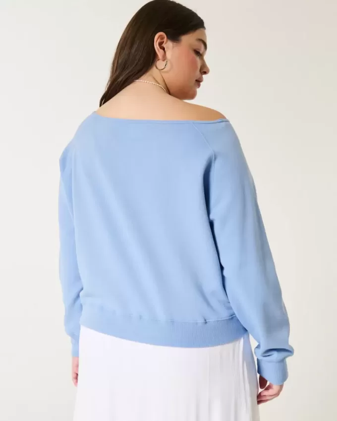 Easy Off-the-Shoulder Making Waves Graphic Crew Sweatshirt