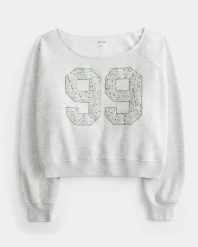 Easy Off-the-Shoulder Number Graphic Crew Sweatshirt