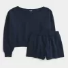 Easy Off-the-Shoulder Sweatshirt & Fleece Shorts Set