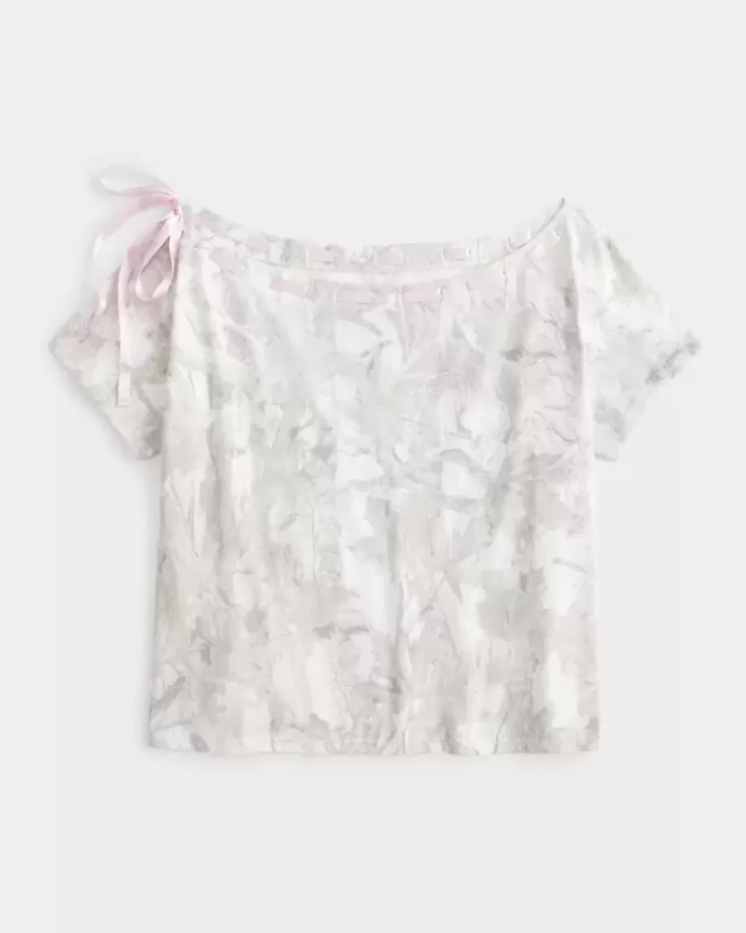 Easy Off-the-Shoulder Tie Camo T-Shirt