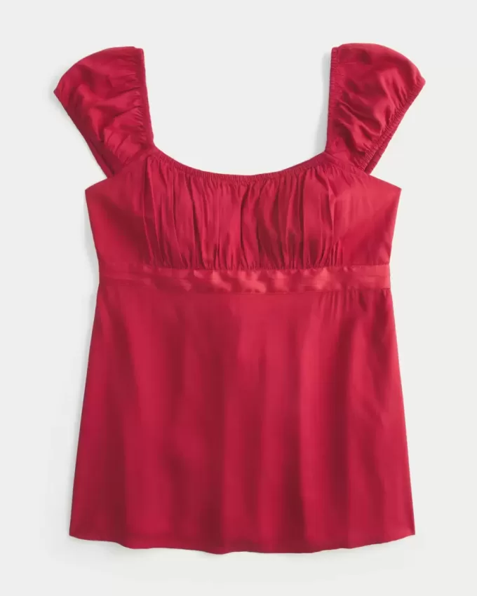 Easy Satin Tie Babydoll Top