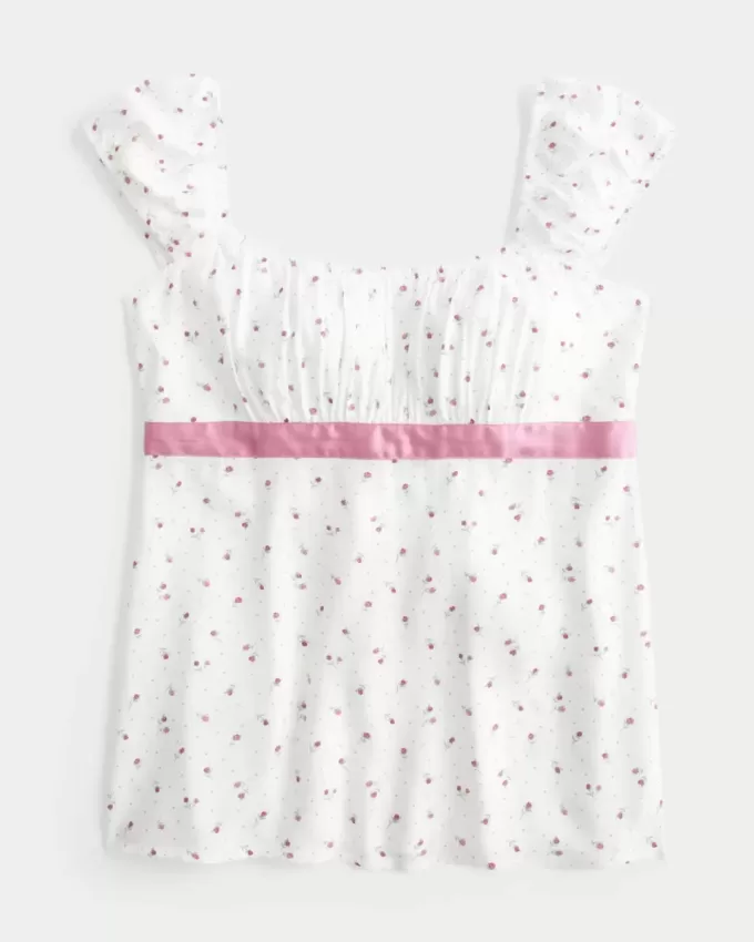 Easy Satin Tie Babydoll Top