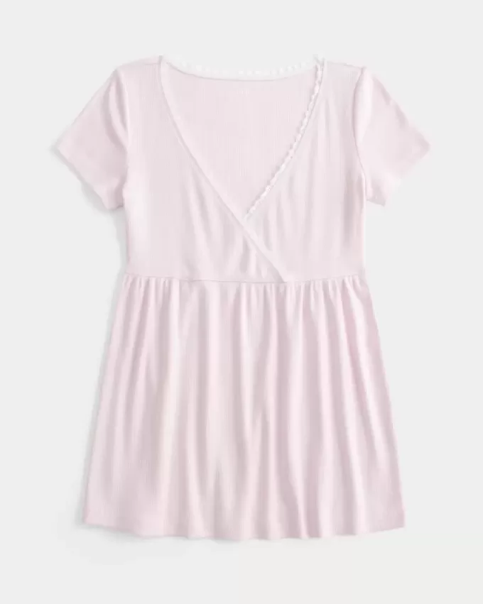 Easy Short-Sleeve Lace Trim Babydoll Top