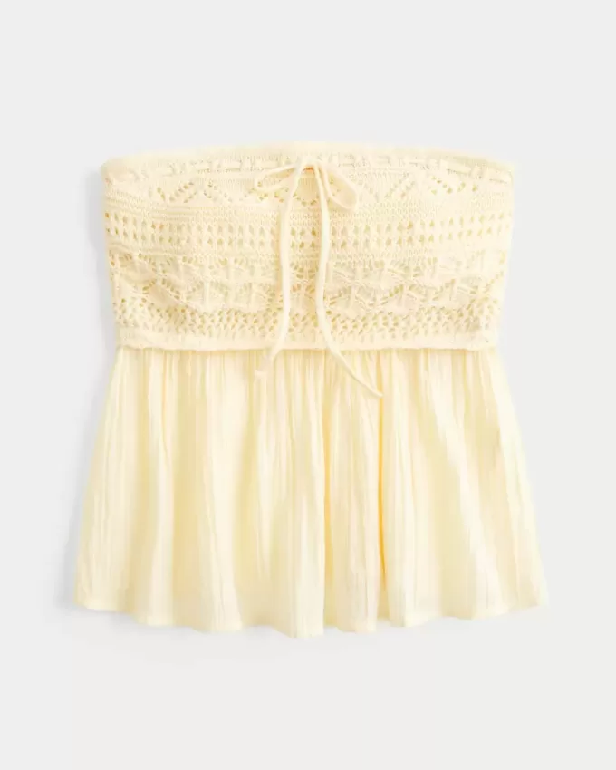 Easy Strapless Crochet Mix Babydoll Top