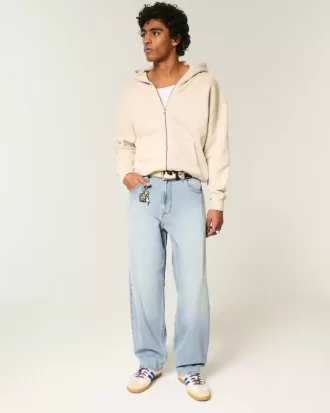 Embroidered Light Wash Skater Baggy Jeans
