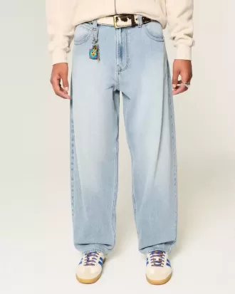 Embroidered Light Wash Skater Baggy Jeans