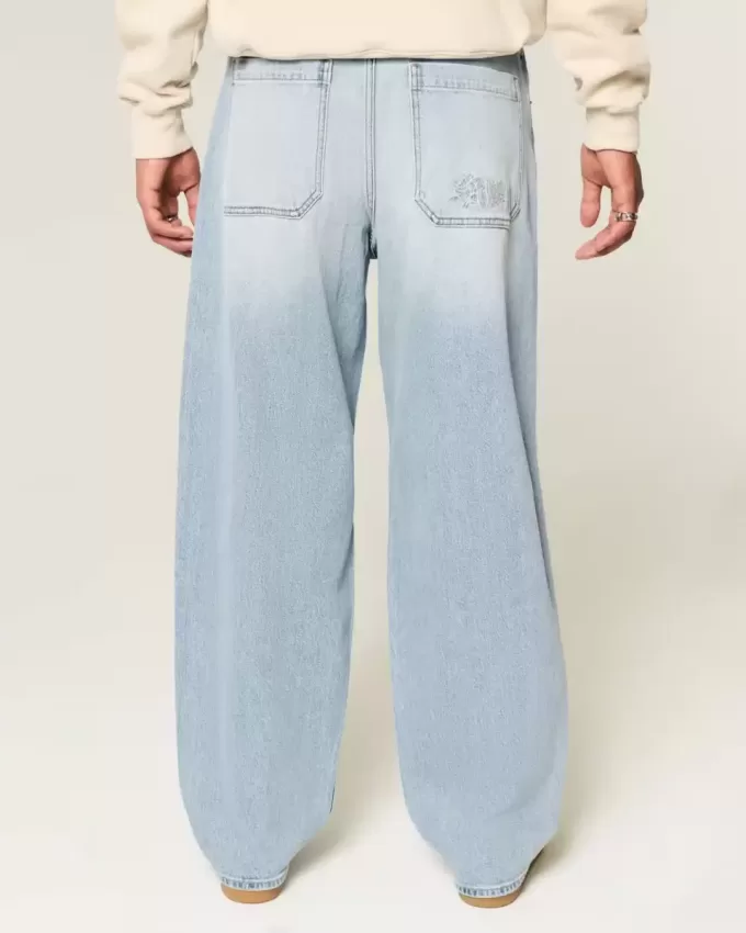Embroidered Light Wash Skater Baggy Jeans
