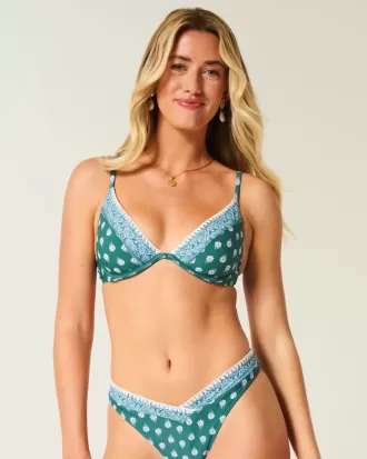 Embroidered Stitch Plunge Underwire Bikini Top