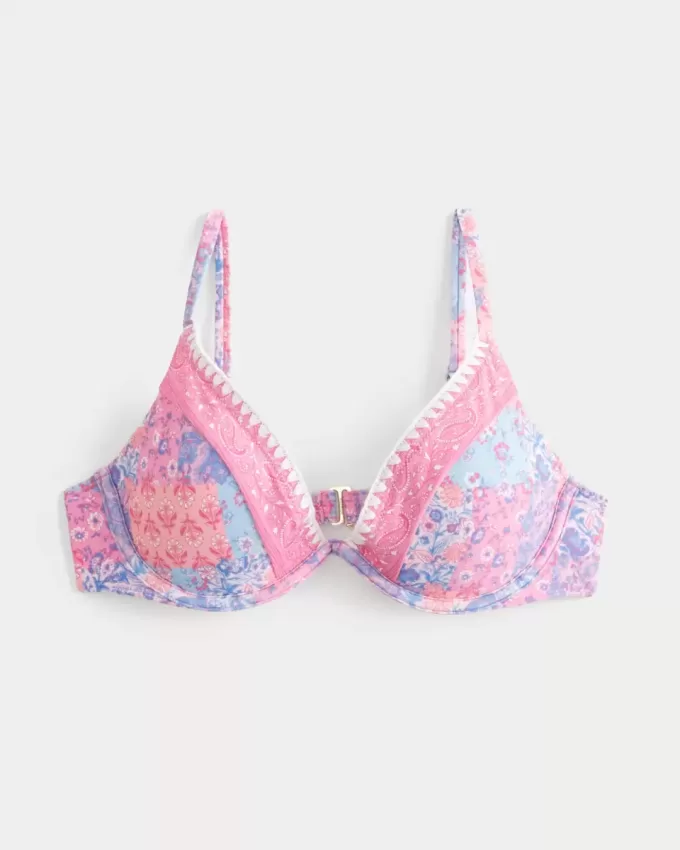 Embroidered Stitch Plunge Underwire Bikini Top