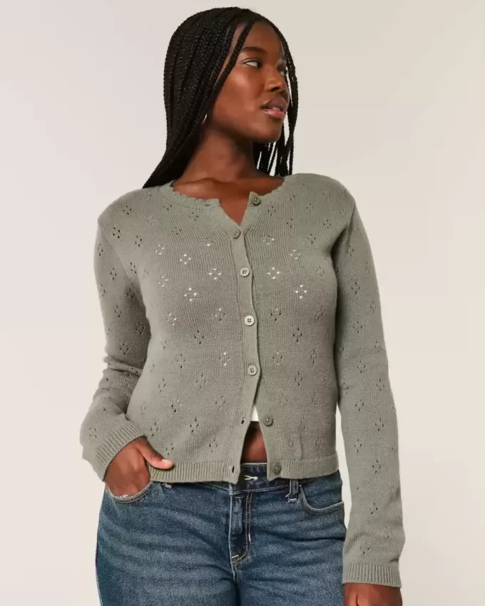 Eyelet Crew Cardigan