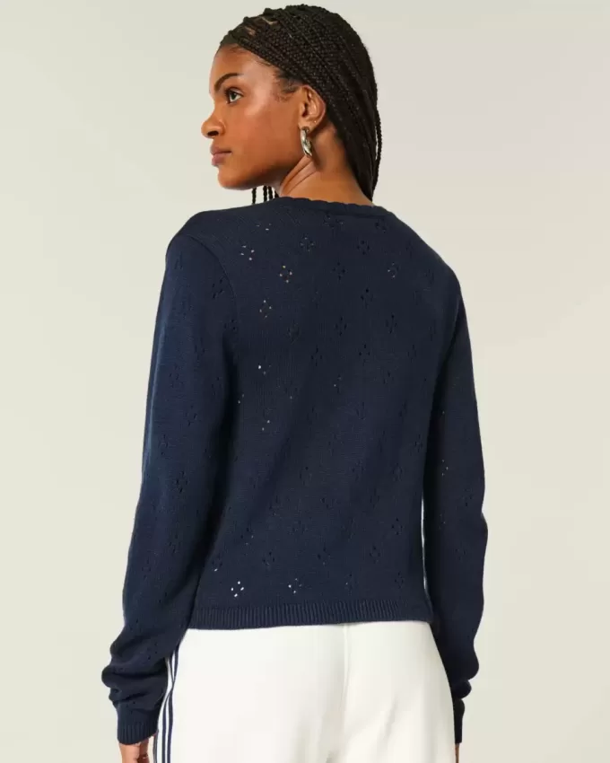 Eyelet Crew Cardigan
