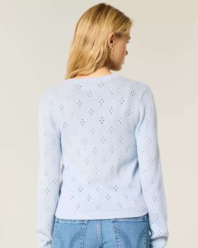 Eyelet Crew Cardigan