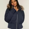 Faux Fur Trim Puffer Bomber Jacket