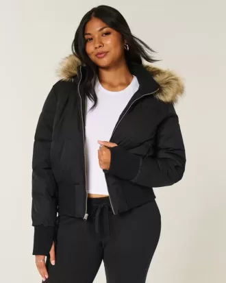 Faux Fur Trim Puffer Bomber Jacket