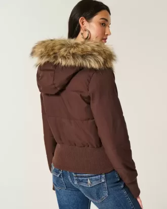Faux Fur Trim Puffer Bomber Jacket