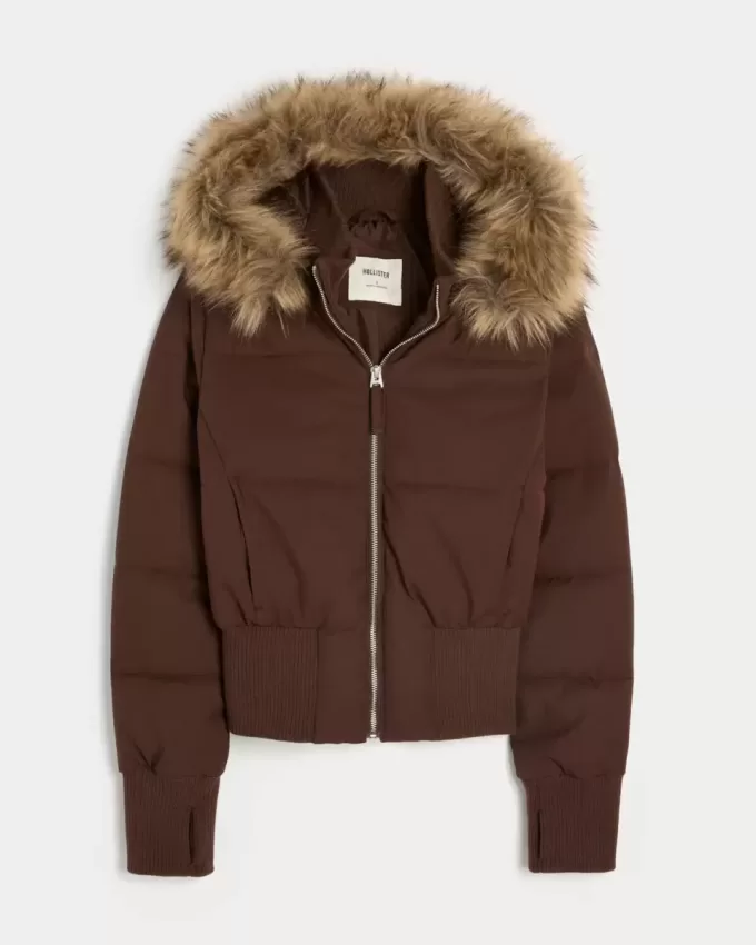 Faux Fur Trim Puffer Bomber Jacket
