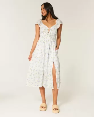 Flutter Sleeve Double-Tie Midi Dress